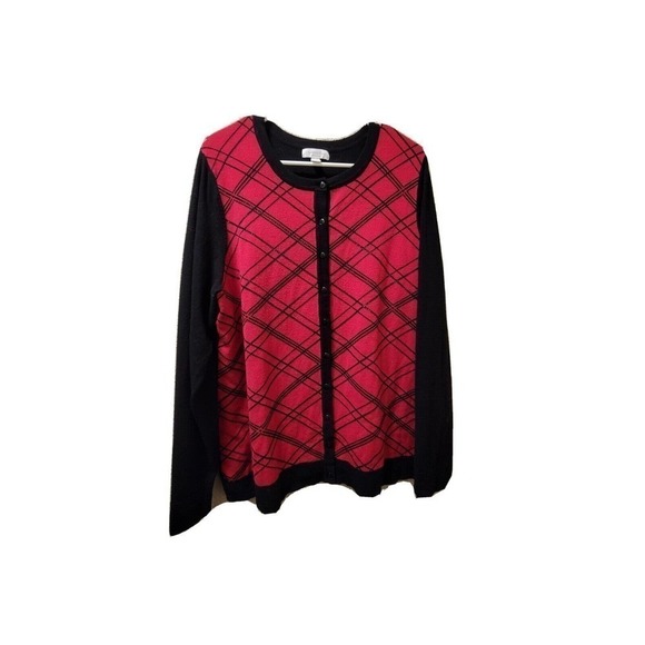 Charter Club Red And Black Designed Button Up Sweater With Black Sequen Size 1X - Picture 1 of 6